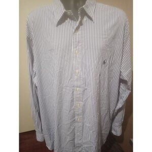 Ralph Lauren Shirt Mens 3XLT Tall White Blue Striped Button Down Performance